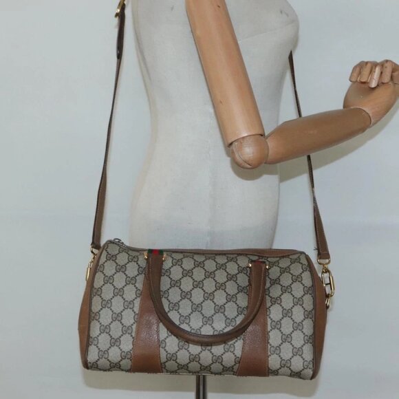GUCCI GG Supreme Web Sherry Line Boston Bag PVC Beige Gold - Picture 1 of 16